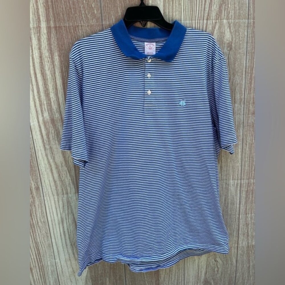 Vintage 90’s Brooks Brothers XXL blue striped Golden Fleece polo shirt